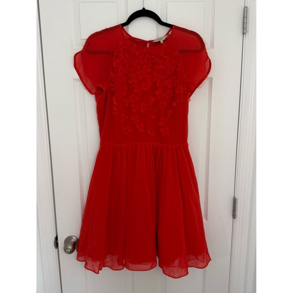 Ted Baker Chiffon Floral Petal A-Line Flowy Mini Women’s Dress Size 3 Pennyy